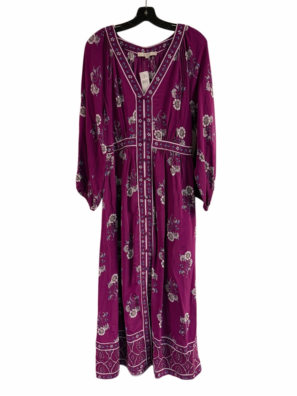 NWT Loft Purple Floral Maxi Dress with Balloon Sleeves Size 10